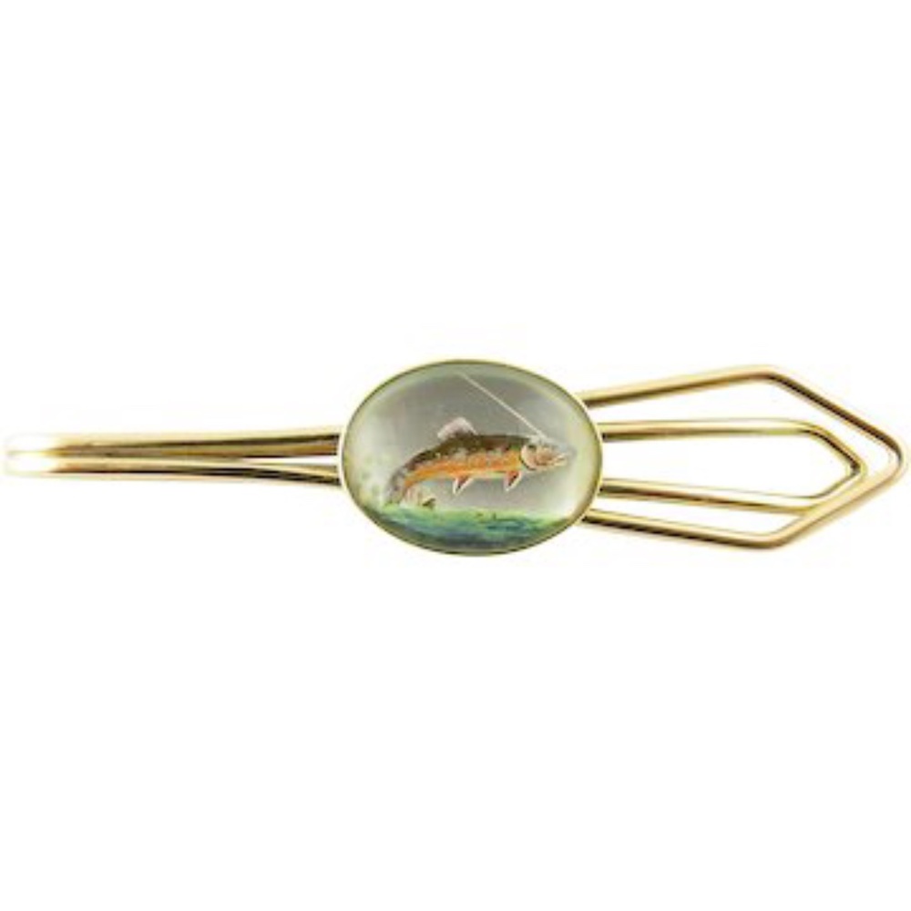 Vintage 14 Karat Yellow Gold Reverse Intaglio Fish Tie Clip #4345